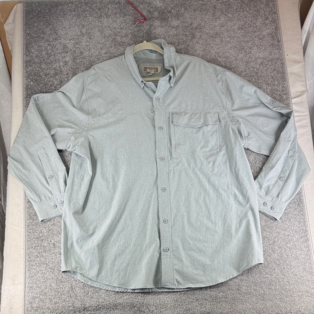 Duluth Trading Co Button Down Sol Survivor Shirt Standard Fit Mens XL Blue Gray